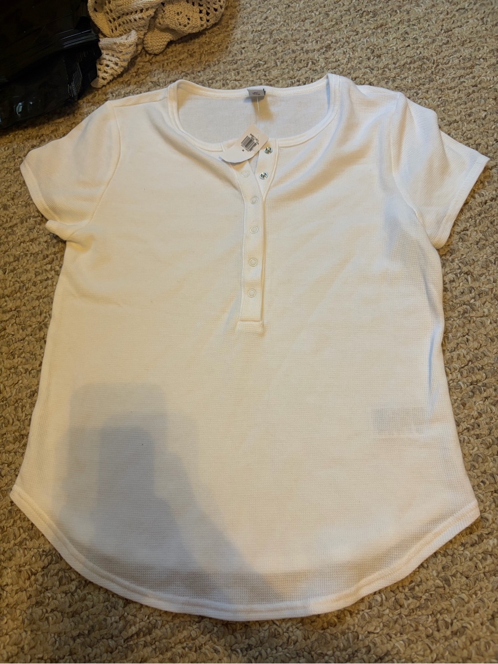 Old Navy White Short-Sleeve Henley Tee